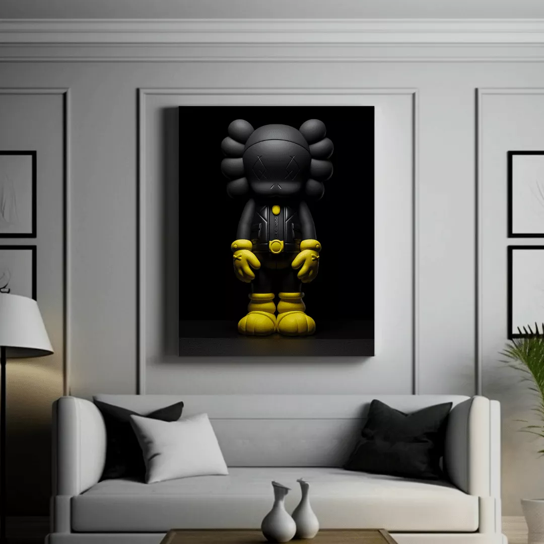 תמונת זכוכית או קנבס - KAWS שחור צהוב