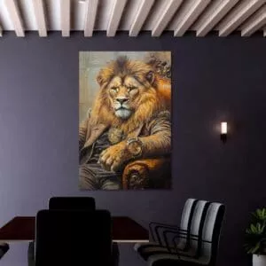 תמונת זכוכית או קנבס - אריה על כיסא מלוכה